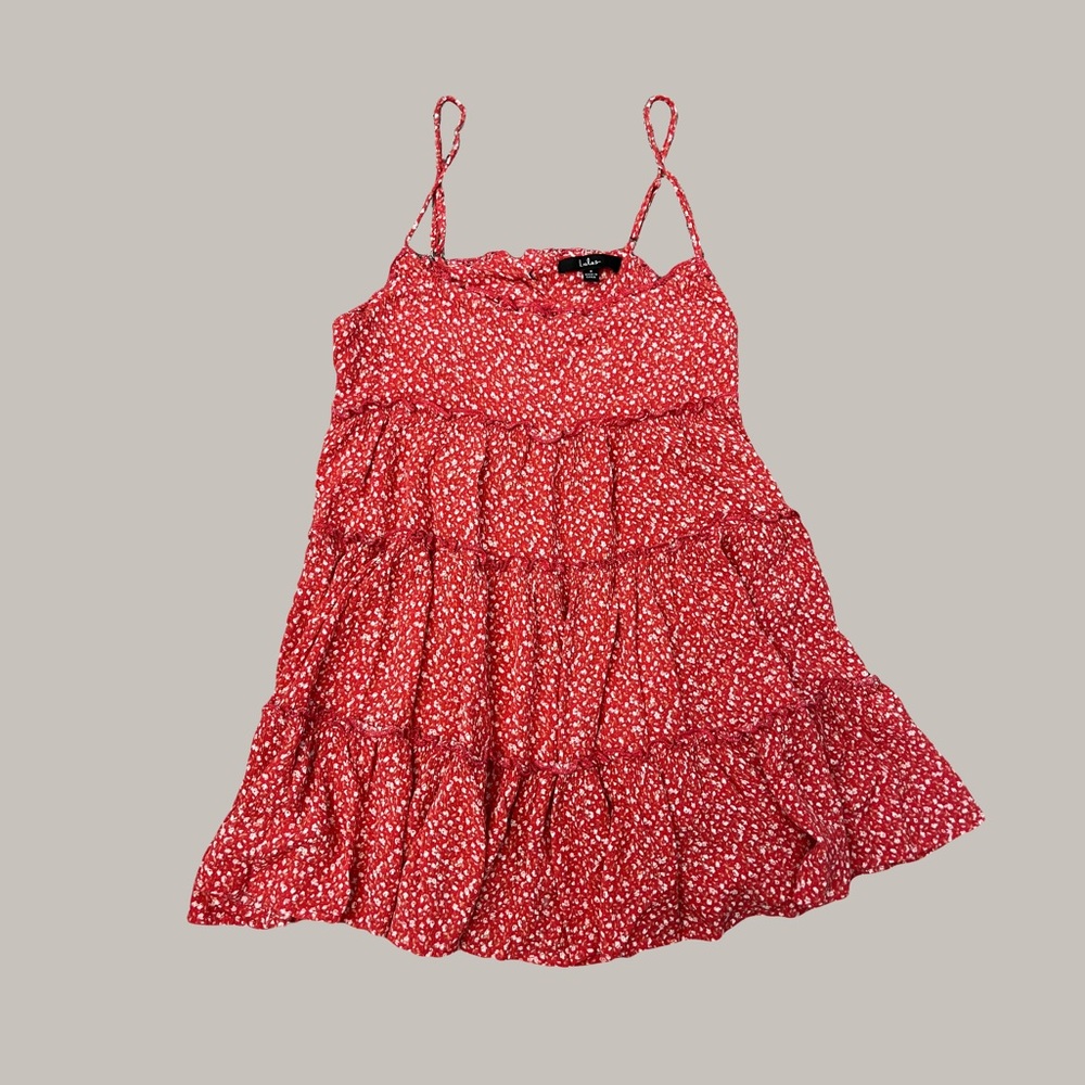 Lulu's Red with White Flowers Babydoll Sun Dress Women's S